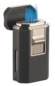 Visol Boulder Quad Flame Black Crackle Lighter with Built in Guillotine Cutter, Punch Cutter, and Cigar Rest