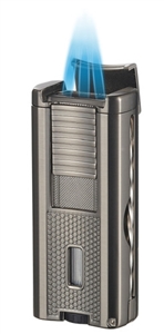 Visol Striker Gun Metal Triple Flame Lighter with Built in Cigar Rest, Punch Cutter, and Cigar Poker