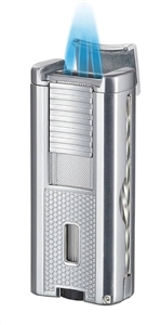 Visol Striker Silver Triple Flame Lighter with Built in Cigar Rest, Punch Cutter, and Cigar Poker